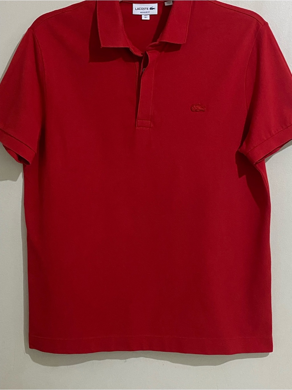 Lacoste Men’s Bright Red Polo with Red Embroidered Croc Size L